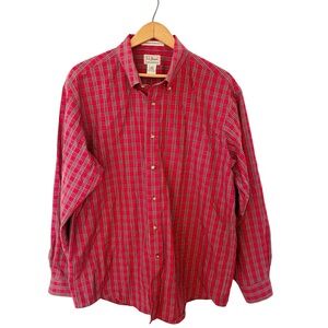 L.L. Bean Red‎ Plaid Wrinkle Resistant Long Sleeve 100% Cotton Button Up Shirt